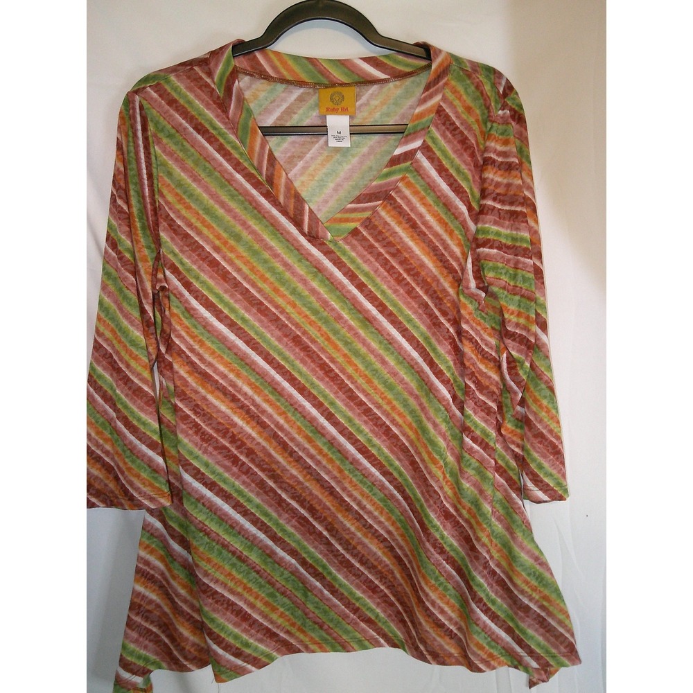 Ruby Rd. Women's Striped Tunic Top 3/4 Sleeve V-Neck Size M